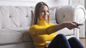 woman with remote